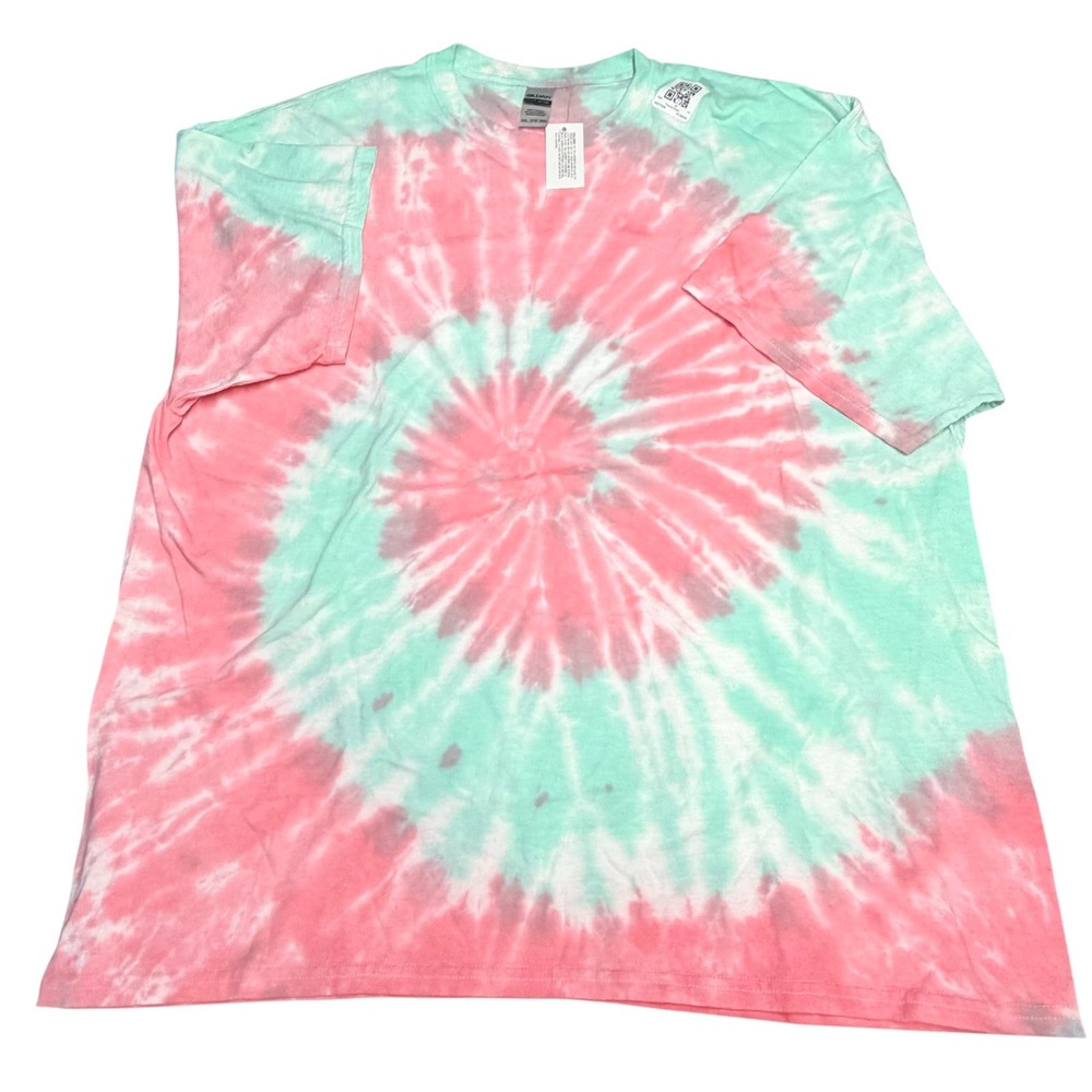 Green and Red Tropical Dream Spiral Tie Dye Tee